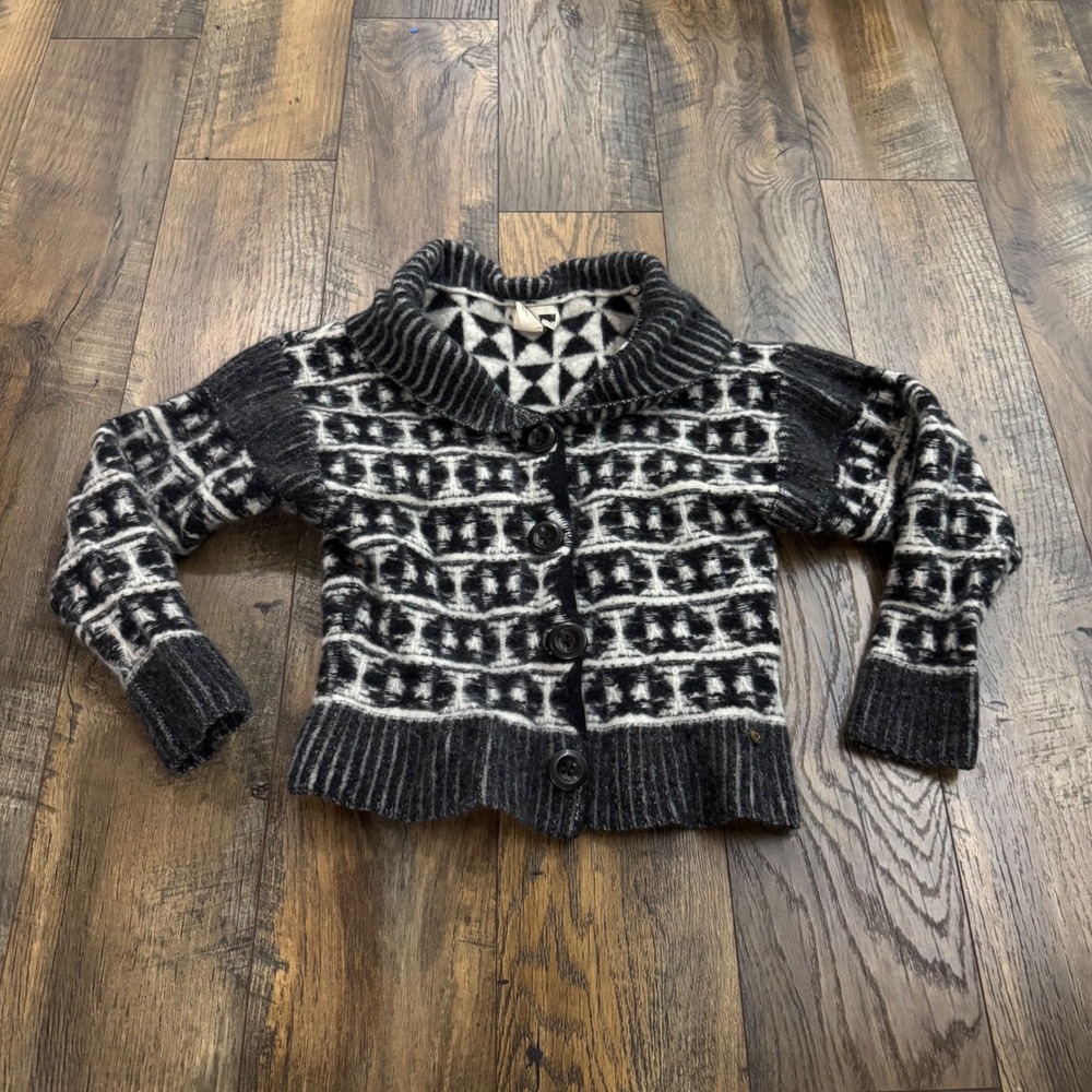 Levis Wool‎ Cardigan Sweater Womens Medium Black White Geometric Shawl Collar